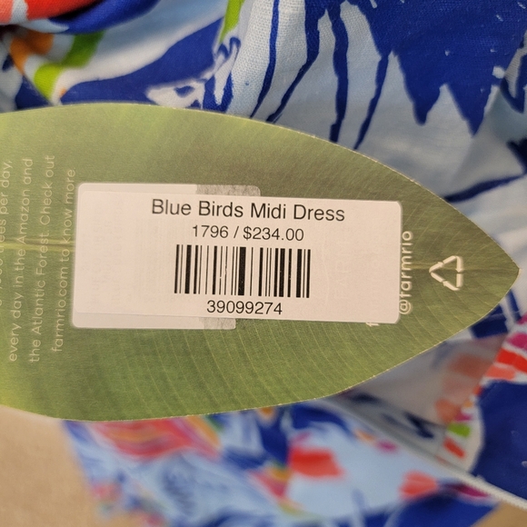 Farm Rio Blue Birds Midi Dress Size Medium NWT Colorful - Picture 6 of 13